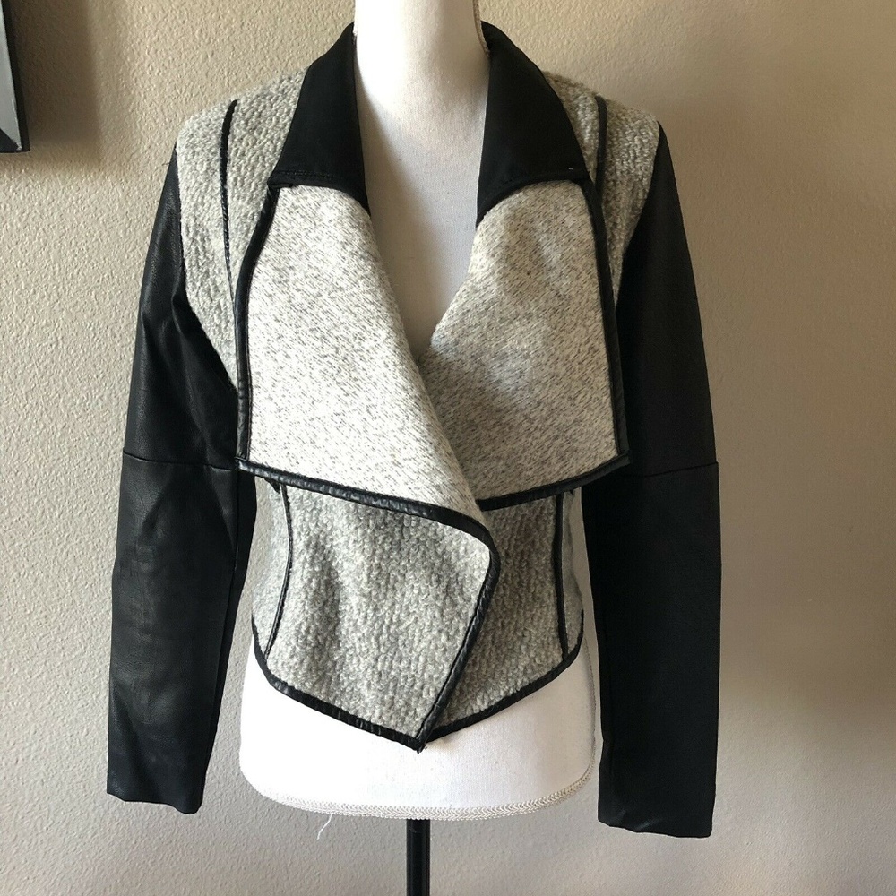 BLANK NYC Vegan Faux Leather Tweed Moto Jacket